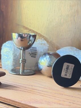 CB2 Set of 4 Egg Cup Stands Silver Metal Goblet shape NWT
